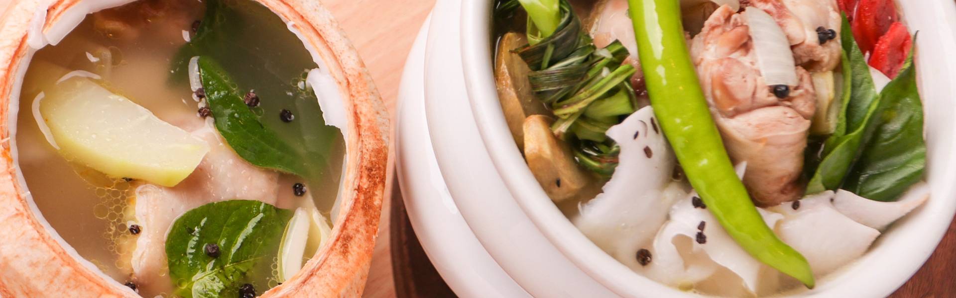 Steaming bowls of sinigang and binakol